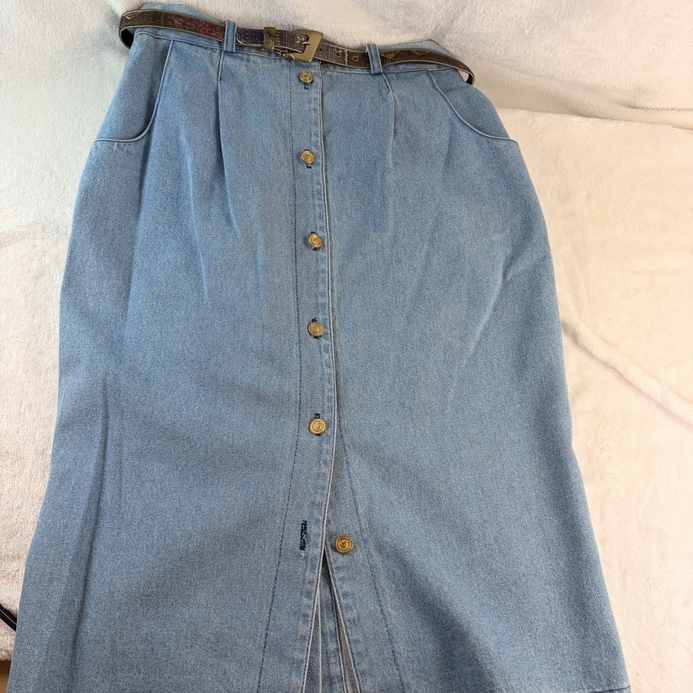 Vtg 80s City Girl Sport Rigid Denim Maxi Skirt Coastal Grandma Indie Western EVC